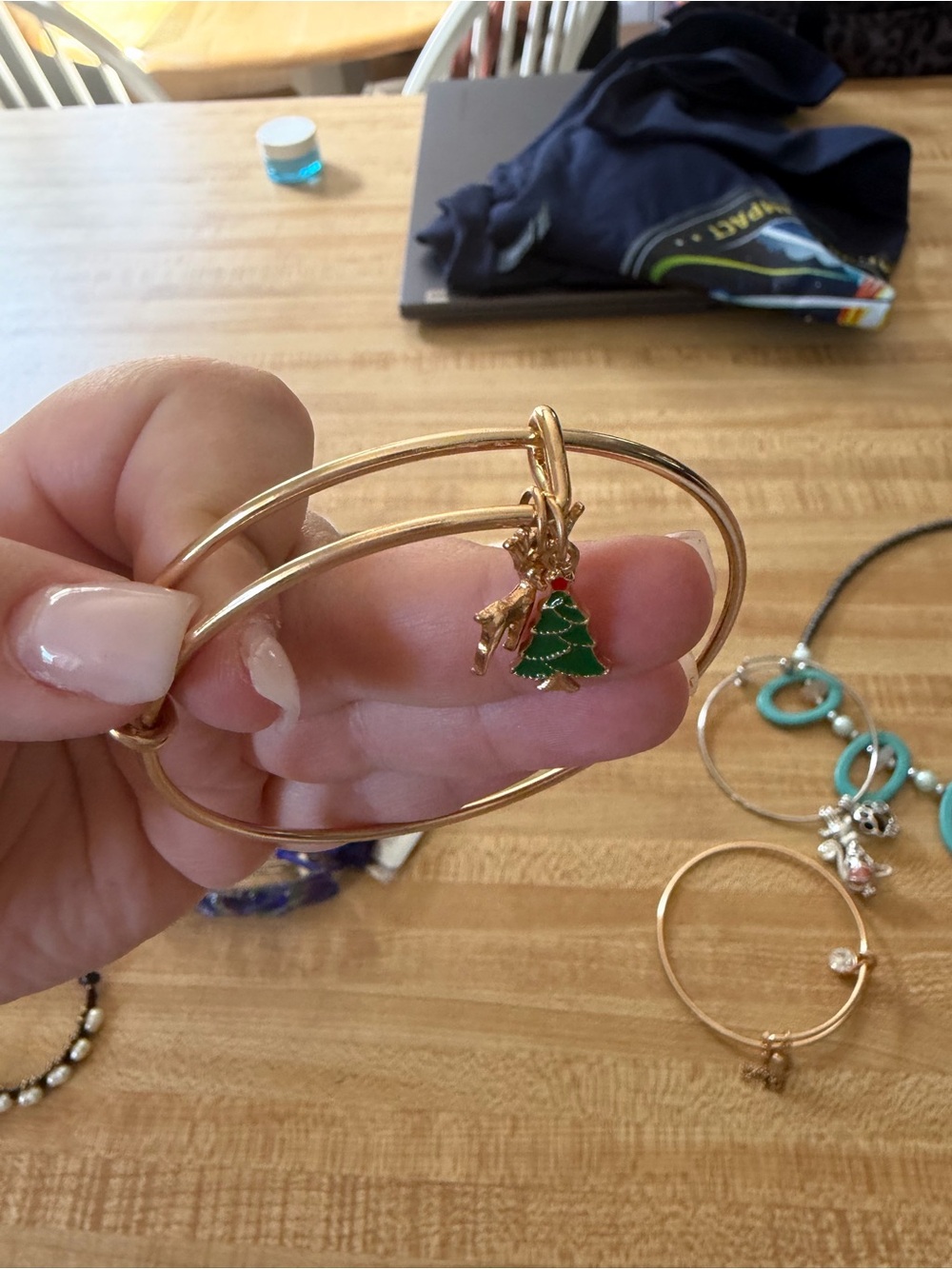 Gold-Tone Holiday Tree Charm Bangle Bracelet